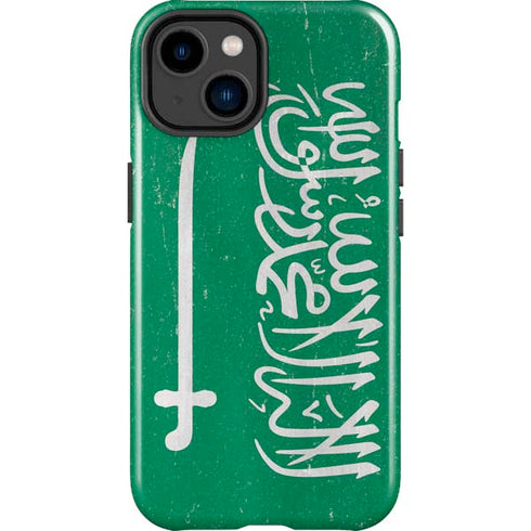 Saudi Arabia Flag Distressed iPhone 14 Plus Impact Case